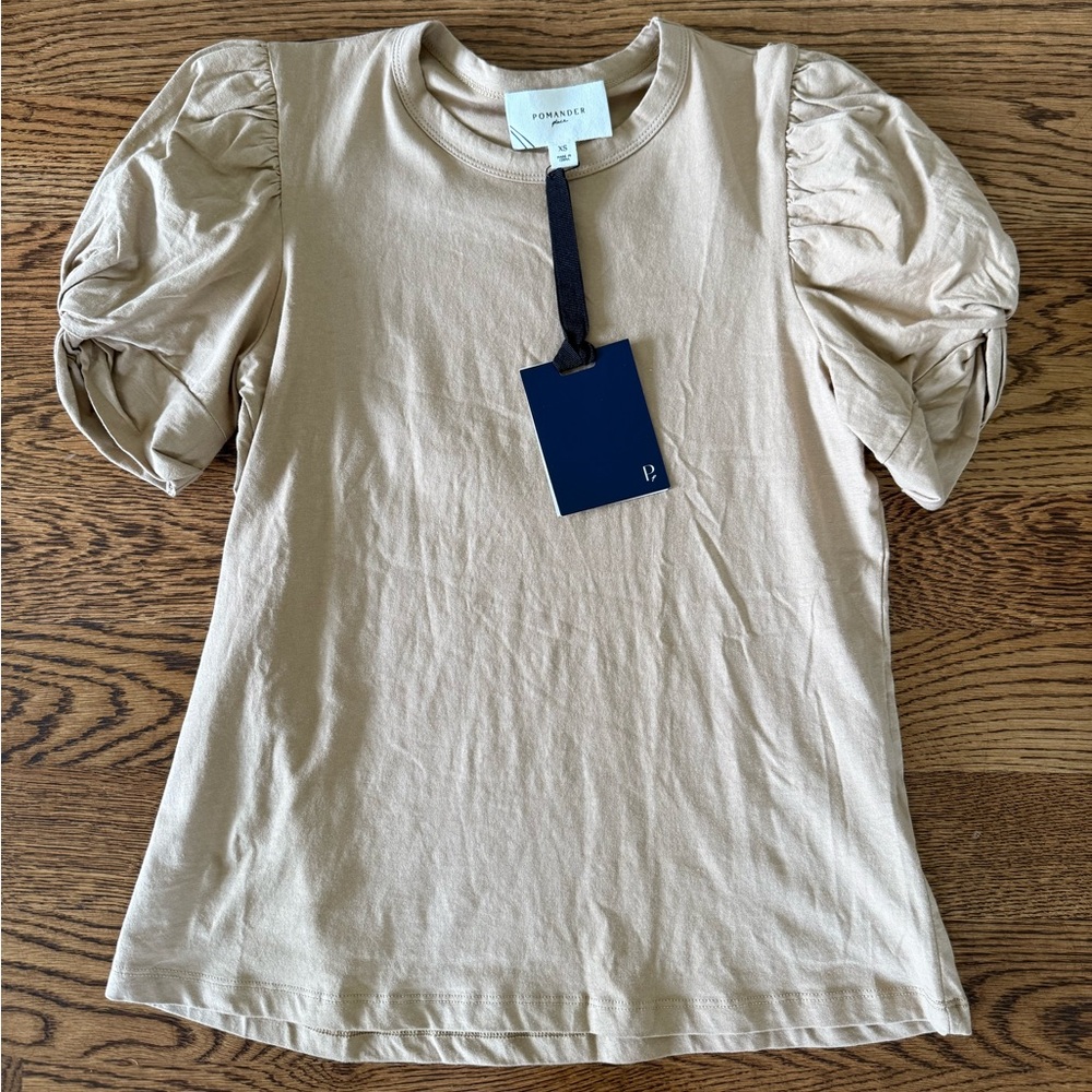 Pomander Place Vesty Puff Sleeve Crewneck in Camel